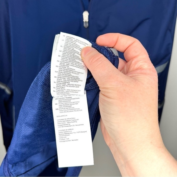 Adidas Navy Blue and Gray Grey Full Zip Up Long Sleeve Sporty Jacket Size Large - Picture 9 of 15